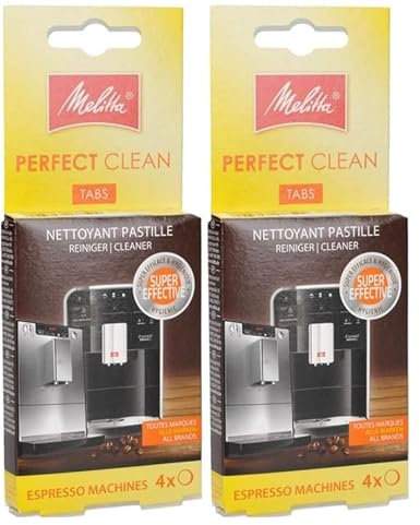 DUJULE Melitta Perfect Clean Lot de 2 paquets de 4 tablettes de nettoyage pour machines à café/détartrant