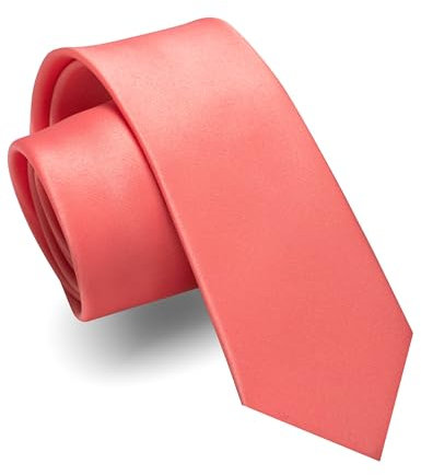 JEMYGINS Schmale Herren Matte Krawatte einfarbig in verschiedenen Farben 6cm Korallrot