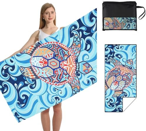 Nircho Mikrofaser Strandtuch Handtücher Groß 180x100cm Badetuch Strandlaken Handtuch Schnelltrocknend-Ultra Leicht Sandfreies Damen Herren Tragbares Saunatuch Badehandtuch für Reisen (Schildkröte)