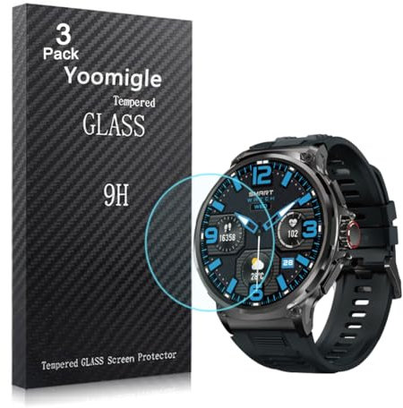 Yoomigle 3 Pack Compatible with TICWRIS POWER 1.85 inch Smartwatch Screen Protector Tempered Glass 1.85'' Smart Watch Screen Protectors Foils Glass Anti-Scratch