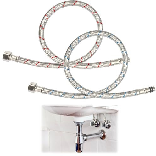 Latiguillos de Fontanería, 2 Piezas Mangueras de Grifo G3/8 x M10, 50CM Manguera Grifo Cocina, Mangueras Trenzadas de Acero Inoxidable, Latiguillos de Grifería Agua Fría y Caliente,para Cocinas, Baños
