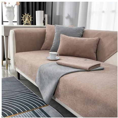 Tauzveok Sofabezug rutschfeste, Sofa überzug 3 sitzer, Für L Shape Eck 3 2 4 Sitzer Sofaüberzug, Hund Katze Sofaschoner, Chenille sofadecken für sitzfläche,Khaki,110 * 210cm