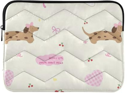 Housse imperméable pour ordinateur portable de 13 à 14 pouces - Pochette Ordi Motif teckel de dessin animé avec nœud - Pour voyage de travail