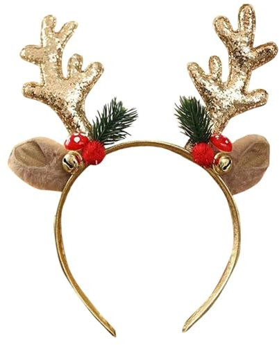 slothbyte Weihnachts Haarreif Weihnachtsbaum Geweih Haarreif,Weihnachtsschmuck, Weihnachts Rentier Stirnbänder für Weihnachten Halloween,Haarschmuck Weihnachtskopfschmuck für Damen, Kinder (Gold)