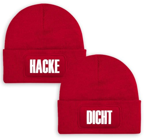 Prozente Momente Hacke Dicht Set - Beanie | Strickmütze | Wollmütze | Beanie mit Druck | lustige Sprüche | Apres-Ski | Winter | Rot