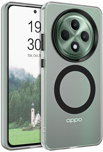 GUAGUA Cover per OPPO Reno 12 FS (4G/5G)/12 F (4G/5G), Compatibile con MagSafe, Custodia Magnetica con Labbra Rialzate Colori Vivaci Glassata Traslucida Opoca Anticaduta Protettivo Case, Nero