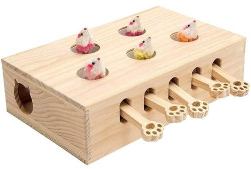 SENIURIS Cat Pop Up Toy, Cat Toys Interactive Whack-a-mole Solid Wood Toys for Indoor Cats Kitten Catch Mice Game.