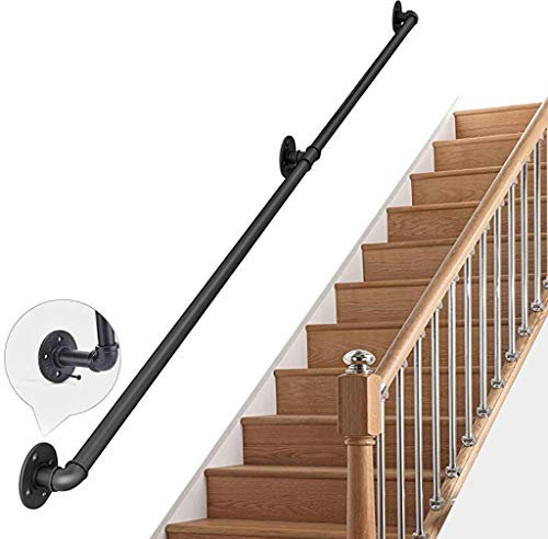 Kit de soporte de pasamanos de hierro negro rústico para escaleras interiores y exteriores, soporte de barandilla vintage de 100 cm de tamaño