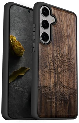Carveit Handyhülle für Galaxy S25, Nussbaum-Baum mit Wurzeln | Holzdesign Case [Holz und TPU Silikon Hybrid Hülle] Cover Kompatibel Samsung S25 5G Handyhulle