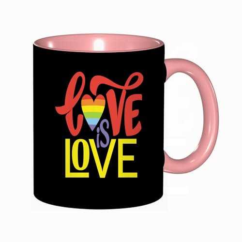 EKLMPS Tazza grande per caffè e tè a colazione - idee regalo per uomo e donna - in porcellana, 330 ml (11oz),Maglietta Pride Day Love Is Love