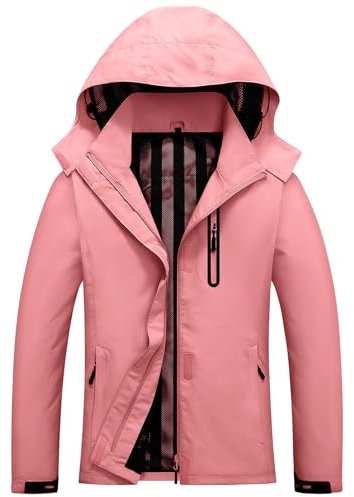 Vijamiy Vêtements Imperméable Femme Coupe-vent à Capuche Doublure en Maille Veste Respirante Randonnée Veste courte, Légère et Imperméable(Couleur Rose,M)