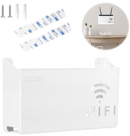 JAONLD Caja de Almacenamiento para Enrutador WiFi,Soporte Router WiFi Pared Multifuncional para Router Cable,Router Rack Caja Oculta Cables Pequeña, Estantes Flotantes de Pared(Blanco)