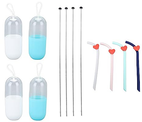 Pajitas de silicona plegables Juego de gris verde rosa azul reutilizable portátil para exteriores para al aire libre