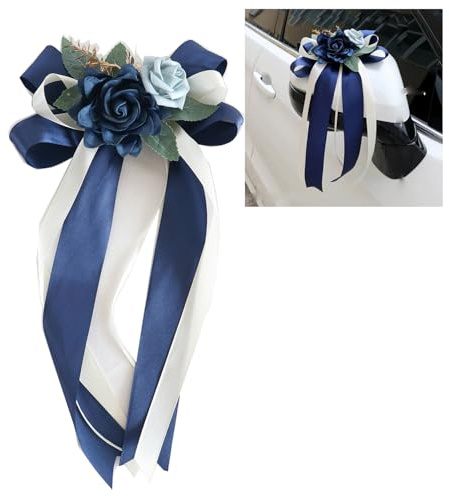 Lot de 4 nœuds de voiture en soie Fleur Mariage Décoration de voiture Simulation Rose Nœud Voiture Poignée de porte Rétroviseur de chaise de mariage Décoration Fleur Bow avec ventouses Bandes pour