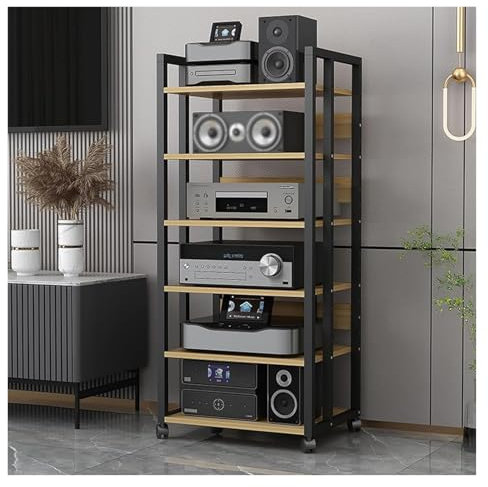 JYHHGDS Meuble multimédia Moderne pour Salon, Meuble de Rangement pour Console de Jeu, Tour Audio-vidéo Mobile et Haut, Meuble récepteur stéréo pour Home cinéma (Jaune - 6 Niveaux)
