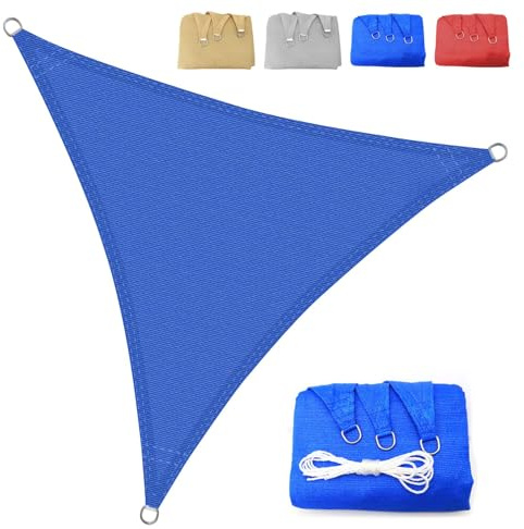 Sonnensegel 1x1x1m Dreieckig Sonnenschutz Atmungsaktives HDPE Sonnensegel UV Schutz 95% Sunsegel für Garten Balkon Terrasse Outdoor Camping Patio, Blau (Maßgeschneiderte Größen verfügbar)