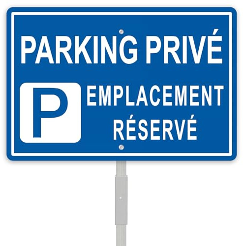 Panneau Parking Privé Emplacement Réservé avec Piquet, 20x30cm Aluminium Réfléchissant Panneau Stationnement avec 70cm Piquet Métallique Résistant aux Intempéries et Résistant aux UV