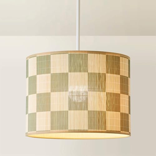 ValueLights | Lori Green Checkerboard Bamboo Drum Ceiling Lamp Shade | Shades & Home Improvements Essential | 30cm Shade Width