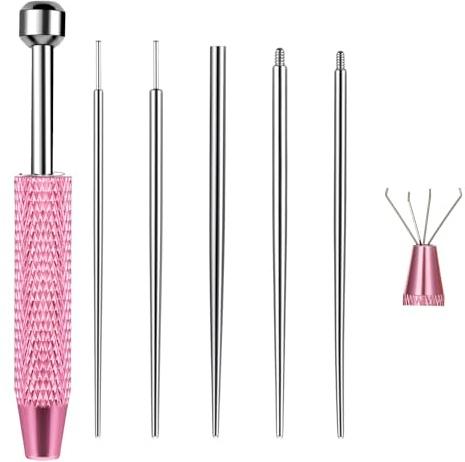 Telooco 5 Stück Piercing Einführhilfe Chirurgenstahl Piercing Nadel mit Schmuck Greifer Ohrlöcher Selber Stechen Set 16/18G Ohrring Einführwerkzeug Körperpiercing Einfädler für Ohr Nase Lippe