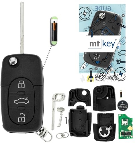 MT-KEY Funk Schlüssel 434MHZ Fernbedienung ID48 kompatibel mit Audi A3 8L A4 B5 A6 C5 A8 D2 TT 8N 433,05MHz 4D0837231A Klappschlüssel