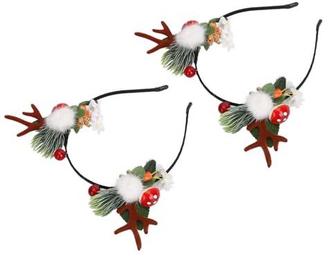 Yechiry Weihnachts-Stirnband, 2 Stück, Weiches, Elastisches Haar-Accessoire Im Rentier-Feenstil mit Weihnachtselementen für Mädchen und Frauen, Party, Cosplay
