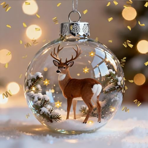 Niedliche Tier Weihnachtskugeln,3D-Weihnachtskugeln Hirsch Hasenmotiven,Kristallornamente für Tierliebhaber,Festliche Tischdekoration für Zuhause Feiertage,charmanter Baumkranz (Hirsch)