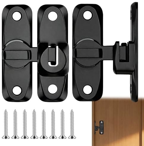2 pièces Verrou Porte Coulissante, 90/180 degrés Serrure Porte Intérieure Loquet Porte, Alliage d'Aluminium Fermeture Porte pour Jardin, Cuisine, Fenêtres, Portes Intérieures et Extérieures (Noir)