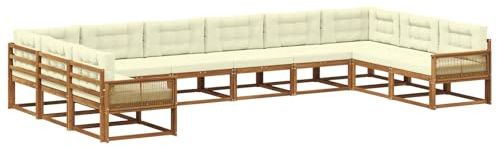 vidaXL Outdoor-Sofagarnitur mit Kissen 10 pcs Natur und Creme, Moderner Garten-Sofa, strapazierfähige Lounge, Elegantes Patio-Sofa, Sitzplatz im Garten, Möbel für Poolbereich