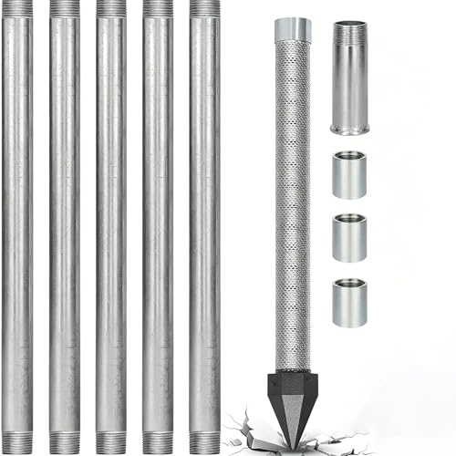KPOUYYDS Rammbrunnen Set 1-1/4 Zoll Edelstahl Rammfilter mit Filtersieb, für Wasserautarkie, Schlagbrunnen Komplettset mit Verzinkten Stahlrohren und Schlagkappe, Ideal für Haus und Garten 5+1kit