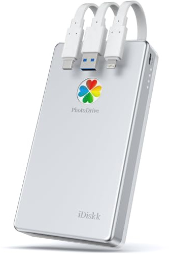 iDiskk Externe Festplatte für iPhone, 4 TB, A-pple zertifiziert, zum automatischen Sichern von Fotos, Videos, Dateien, externe Festplatte für iPhone 17/16/15/14/13/12, iPad, Android-Handys, MacBook-PC