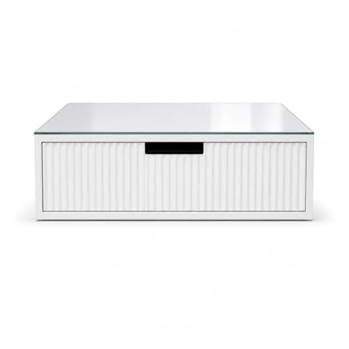 Porta Capsule Caffè con Cassetto 3 Scomparti, Organizer Coffee Station con Piano in Vetro, Portacialde Salvaspazio per Capsule e Accessori, Contenitore Angolo Caffè 30x30x10 cm linea (BIANCO)