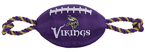 Pets First NFL MINNESOTA VIKINGS Nylon Football Dog Toy with inner SQUEAKER & Pull Ropes PET SPORTS TOY