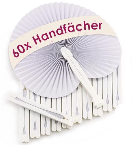 WeddingTree ® 60 x Handfächer Papier weiß faltbar - DIY- und Deko-Spaß für Groß und Klein - Gast-Geschenk Hochzeit Party Flamenco Bauch-Tanz