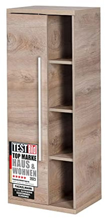 FACKELMANN Midischrank Stanford/Badschrank mit gedämpften Scharnieren/Maße (B x H x T): ca. 42 x 106 x 32 cm/hochwertiger Schrank/Anschlag: Links/Korpus: Braun hell/Front: Braun hell