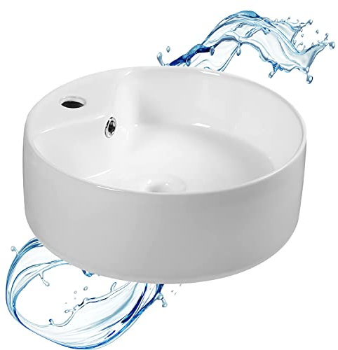 Starbath Plus - Keramisches Waschbecken - Runde Form - Glänzend weiße Farbe - Maße 40 x 40 x 15 cm - Ideal für Arbeitsplatten in Badezimmern und Toilettenmöbeln