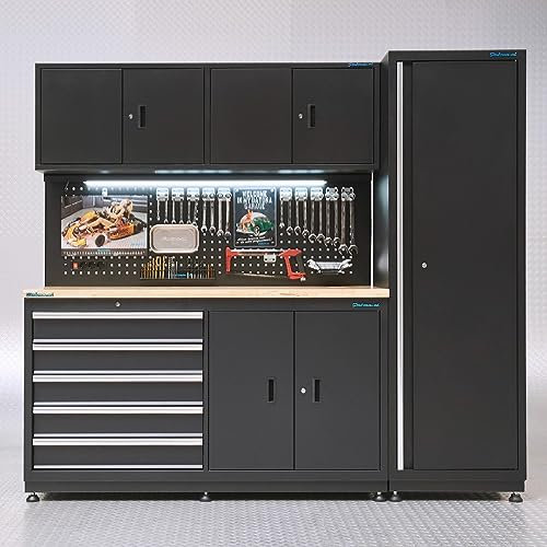 Werkbank 160 cm mit schmalem Seitenschrank