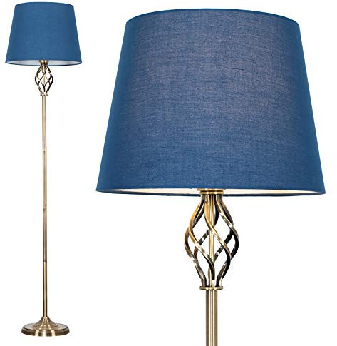 MiniSun | Antique Brass Barley Twist Floor Lamp with a Navy Blue Tapered Shade | Floor Lamps & Torchieres, Home Décor & Improvement Essential