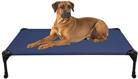 Veehoo Cooling Elevated Dog Bed - Portable Raised Pet Cot with Washable & Breathable Mesh, No-Slip Rubber Feet for Indoor & Outdoor Use, Oversize Package, Large, Blue