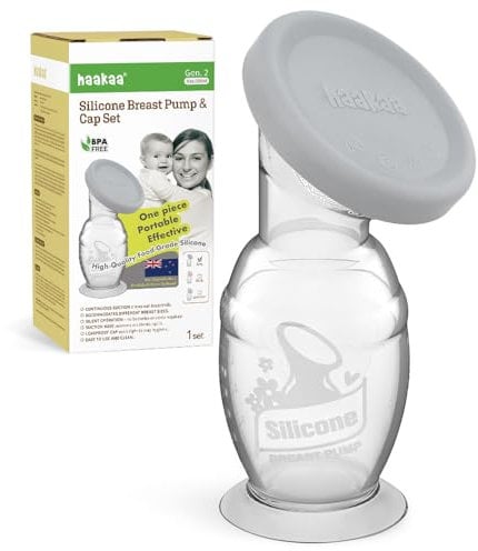 haakaa Manual Breast Pump (5oz/150ml) One-Piece Design with Upgrade Suction Base & Silicone Cap Made by Food Grade Silicone Milk Saver & Milk Catcher for Breastfeeding Moms