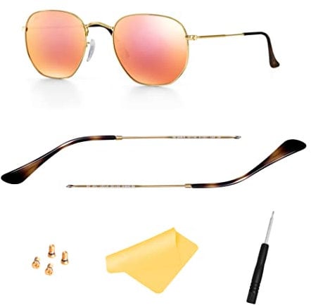 Ersatzbügel für Ray-Ban RB3447 RB3547N RB3548N RB3647N Sonnenbrille Brillen Wechselbügel, mit 4 Schrauben, 1 Schraubendrehe (gold&braun)