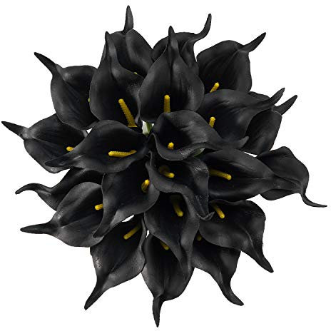 Crafjie Künstliche Calla-Lilien, 34 cm, schwarz, fühlen sich echt an, für Zuhause, Dekoration, Frühlingsblumen, Küche, Hochzeitsdekorationen und Tafelaufsätze, 22 Stück