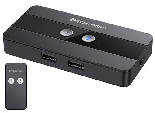 Cable Matters USB 2.0 Switch Hub (USB Switch 2 In 4 Out, USB Hub Schalter, USB Sharing Switch für 2 PC und 4 USB Geräte) - Umschalten per Tastendruck oder Fernbedienung