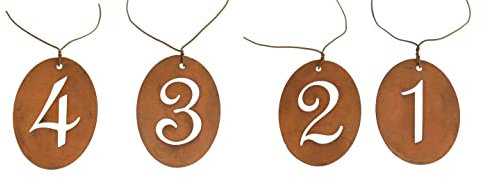 1 Set Adventskalender Zahlen 1,2,3,4 zur Befestigung mit Draht für Kerzen Rost H/B/T 7/5/0,1 cm Metall