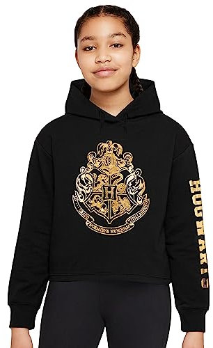 Harry Potter Mädchen Hoodie, Weicher und Bequemer Hogwarts Kapuzenpullover - Geschenke für Mädchen (Schwarz/Gold Kurz, 9-10 Jahre)