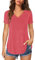 Florboom V Neck T Shirts for Women Tops Short Sleeve Blouse Summer Solid Tshirt, Pink 12 14