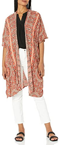 Angie Women's Duster Kimono Transitional Jacket, Red, M
