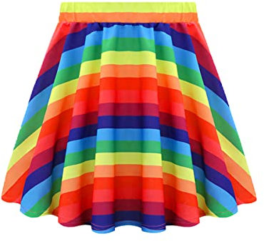 RITERA Übergröße Basic Vielseitiger Dehnbarer elastischer Bund Ausgestellter Casual Mini Skater Rock Faltenrock für Frauen XL-5XL, A02-255-regenbogen, XX-Large