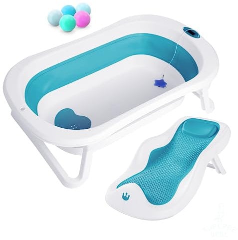 Faltbare Babybadewanne mit Badesitz/Badewanne XXL mit Thermometer zur Kontrolle der Wassertemperatur / 3-Stufen-Badewanne - Ab Geburt bis 3 Jahre