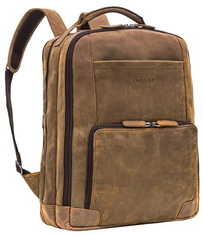 STILORD 'Harlow' Zaino in Pelle XL da Uomo | Zaino Business per Laptop da 15-17 Pollici | Grande Zaino porta PC da Lavor | Sistema di Attacco al Carrello | Vera Pelle, Colore:colorado - marrone