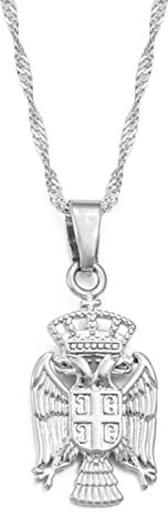 Republik Serbien Adler Anhänger Srbija Serbische Anhänger Halsketten Frauen Landkarte Frauen Mädchen Schmuck Karte Der Karte Flagge Anhänger / Textur 3D Mode Karte Mode Halskette Geschenke,Silber